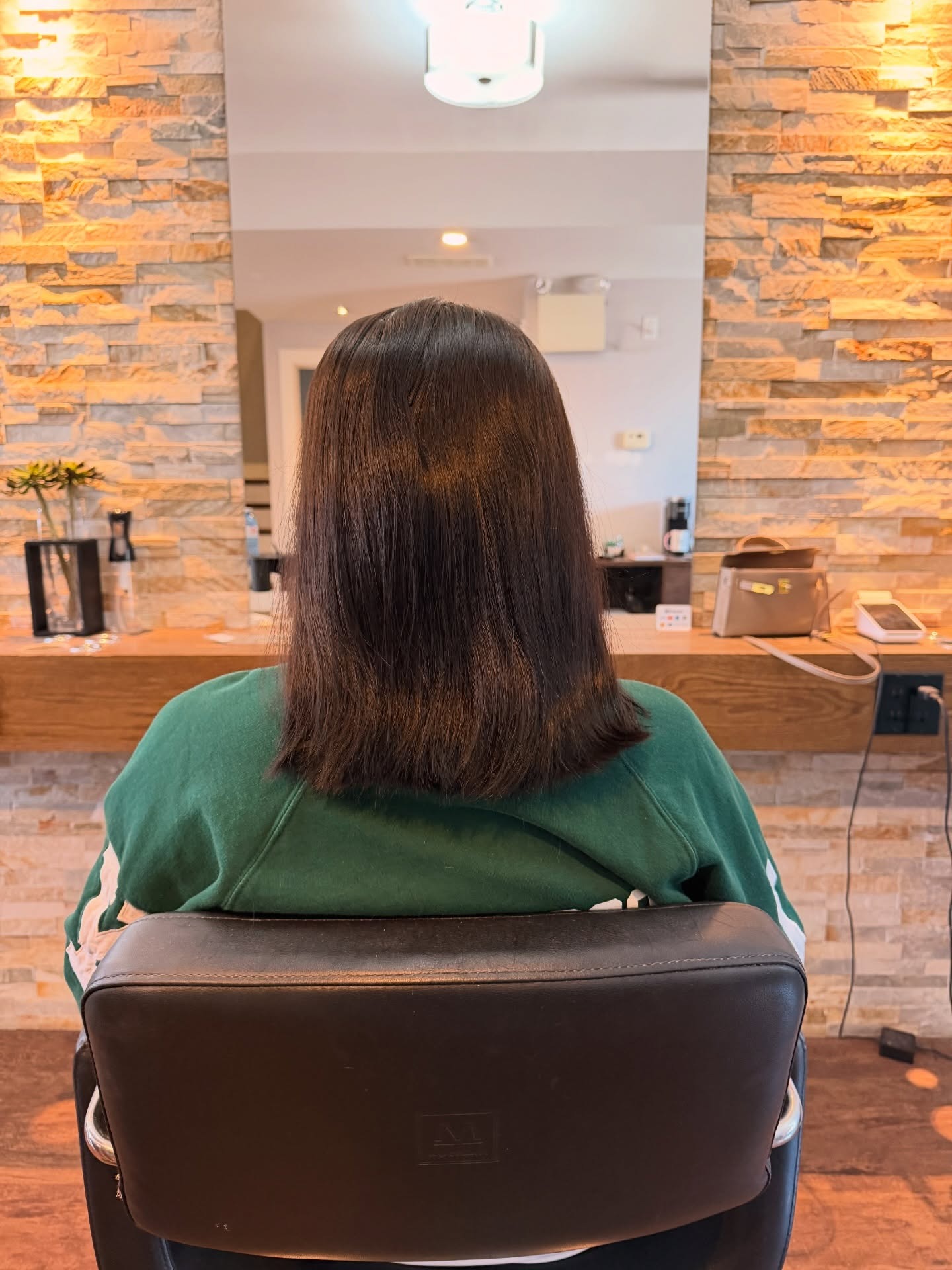 Before: natural shoulder-length hair